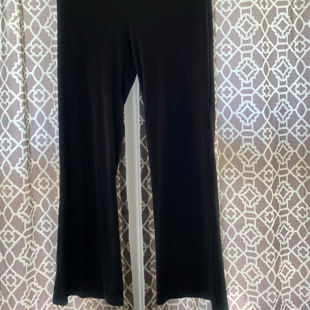Black Ribbed Semi-Flared Out Pants